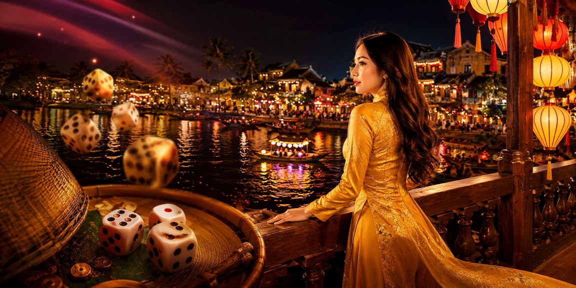 Người chơi trải nghiệm trò chơi xúc xắc tại sòng bài phong cách Hội An
